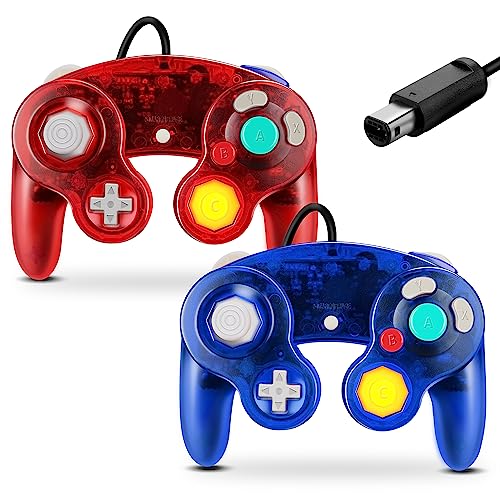 FIOTOK Gamecube Controller, Classic Wired Controller for Wii Nintendo Gamecube (Clear Red & Clear Blue -2Pack) - Image 1
