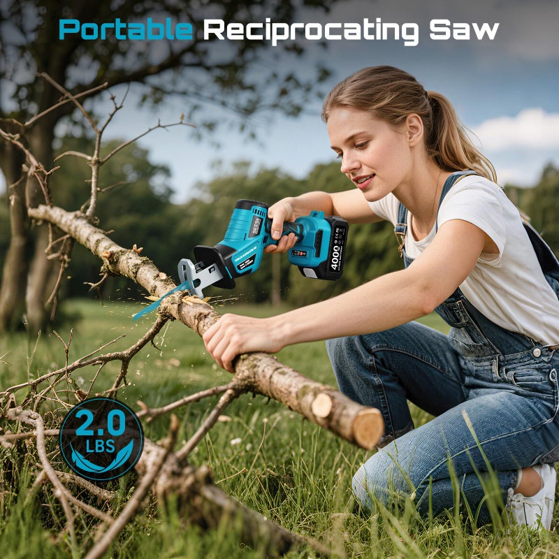 SEESII Reciprocating Saw Cordless, Variable Speed 3500 RPM Brushless Motor with 8 Saw Blades, 2 x 4.0Ah Batteries, LED Light, Toolâ€‘Free Blade Change, Portable for Wood PVC Cutting - Image 3