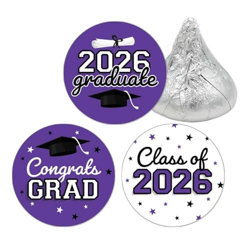 DISTINCTIVS Class of 2026 Graduation Candy Stickers for Chocolate Drops Purple Grad Party Favors  216 Count - Image 1