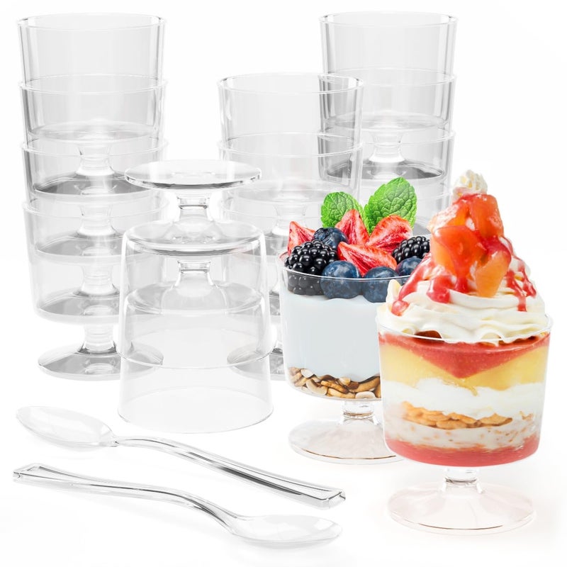 Exquisite Mini Dessert Cups With Spoons 200 Pcs 2 Oz Round Clear Plastic Pudding Cups Disposable With Tasting Spoons 100 Sets Mini Parfait Cup Appetizer Cup For Party Events