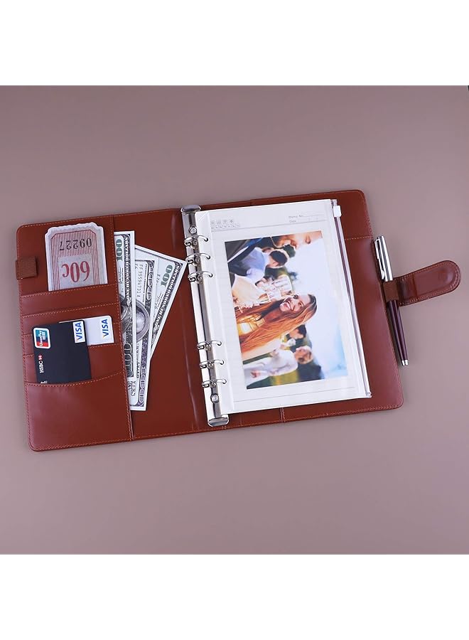 A5 Pu Leather Binder 6 Ring Notebook Binder Cover For A5 Filler Paper Refillable A5 Personal Planner Budget Binder With Magnetic Buckle Closure Brown