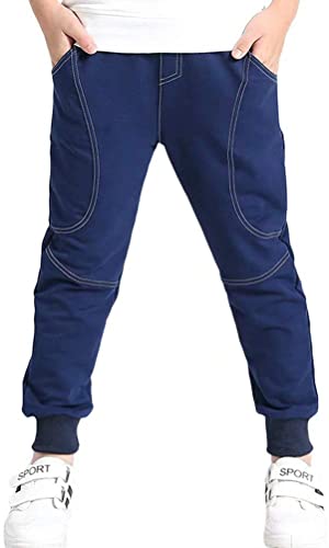 BINPAW Kids Cotton Pull On Sports Basic Outdoor Jogger Sweat Pants with Pockets for Little Boys & Big Boys, Navy, Age 8T-9T (8-9 Years) = Tag 140 - Image 1