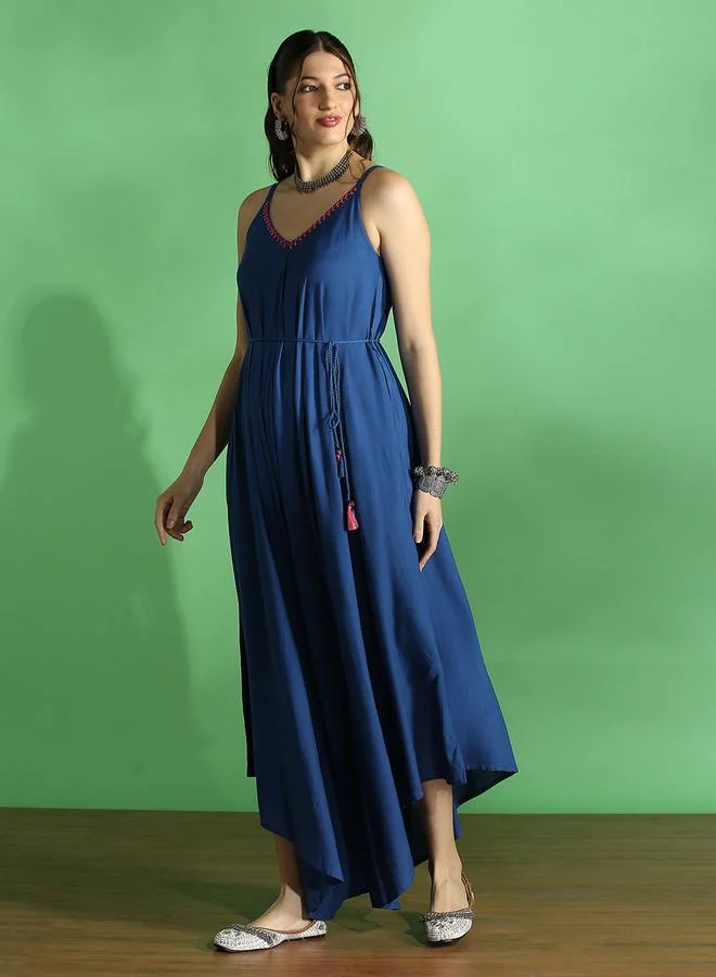 globus Women Blue Asymmetric Jumpsuit with Waist Tie