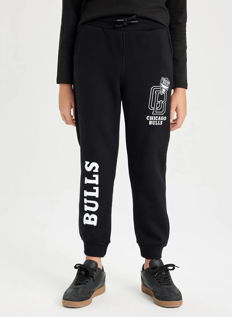 DeFacto Nba Chicago Bulls Black Elasticated Cuff Jogger Pants With Pockets