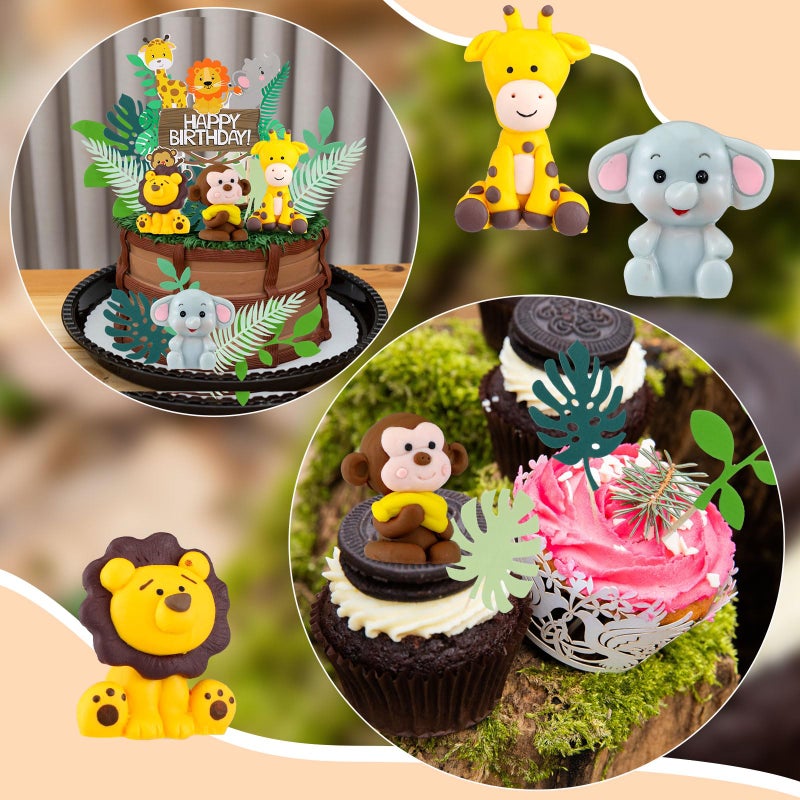 Marsui 36 Pcs Safari Cake Topper Leaves Cake Decorations Elephant Birthday Cake Toppers Jungle Animals Cakes Toppers Woodland Animal Tiger Lion for Party Baby Shower Birthday Supplies - Image 4