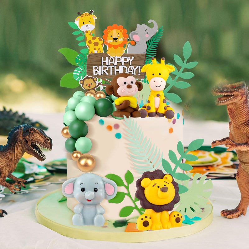 Marsui 36 Pcs Safari Cake Topper Leaves Cake Decorations Elephant Birthday Cake Toppers Jungle Animals Cakes Toppers Woodland Animal Tiger Lion for Party Baby Shower Birthday Supplies - Image 2