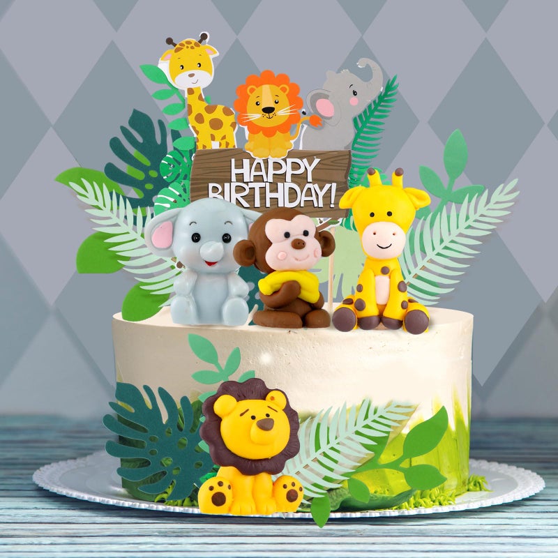Marsui 36 Pcs Safari Cake Topper Leaves Cake Decorations Elephant Birthday Cake Toppers Jungle Animals Cakes Toppers Woodland Animal Tiger Lion for Party Baby Shower Birthday Supplies - Image 5