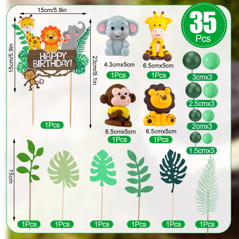 Marsui 36 Pcs Safari Cake Topper Leaves Cake Decorations Elephant Birthday Cake Toppers Jungle Animals Cakes Toppers Woodland Animal Tiger Lion for Party Baby Shower Birthday Supplies - Image 3