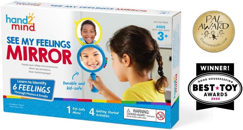 hand2mind See My Feelings Mirror, Social Emotional Learning Mirror, Sensory Toys For Toddler Learning, Anxiety Relief For Kids, Mindfulness For Kids, Kindergarten Homeschool Supplies (Pack of 1) - Image 3