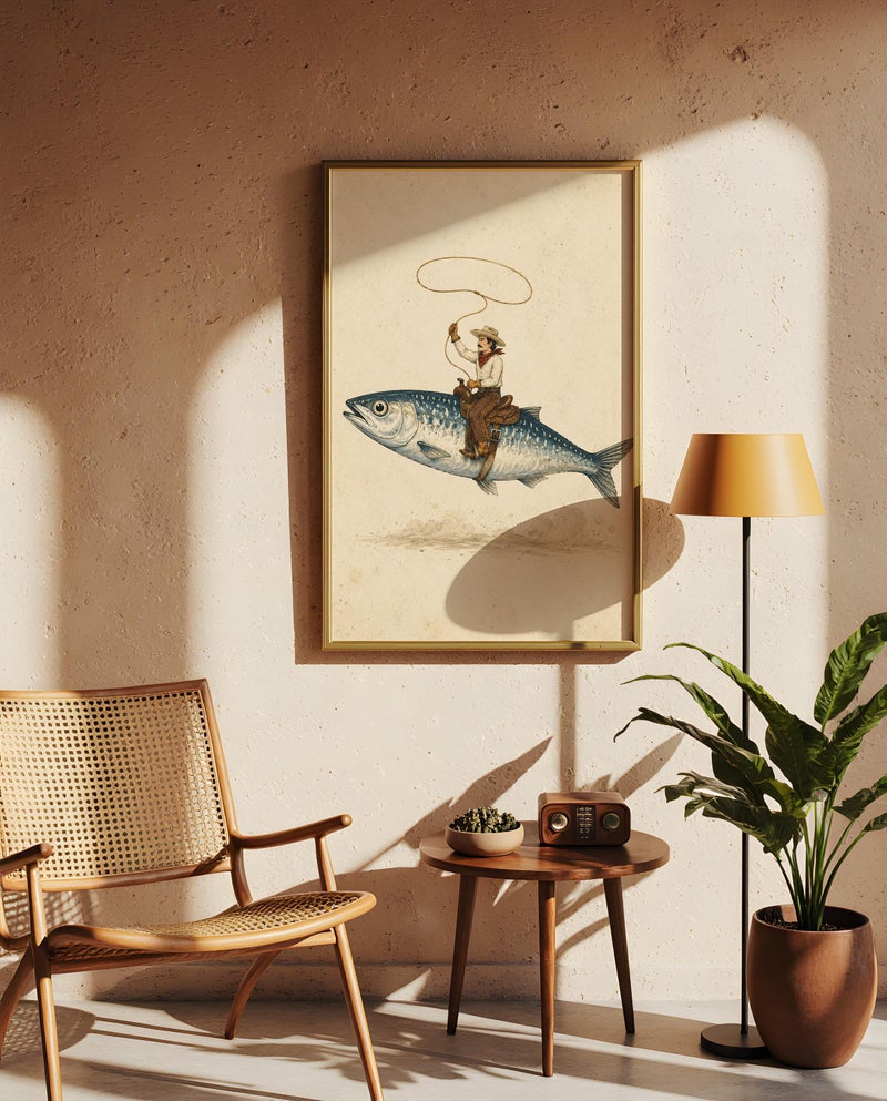TNESSENTIAL Cowboy Riding Fish Poster, Funny Fishing Wall Art, Vintage Western Print - Image 5