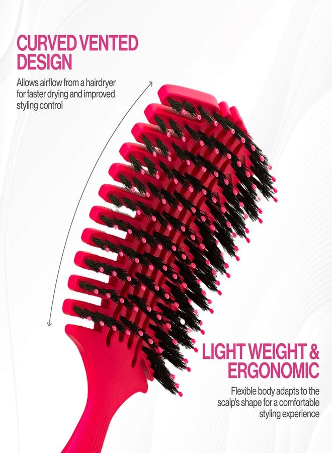COCCO Aura Vent Boar Brush | Vented Dual-Curved Design for Faster Drying, Effortless Detangling & Shine, Boar + Nylon Bristles, Ergonomic Comfort Handle for Wet & Dry Hair Styling - Pink - Image 2