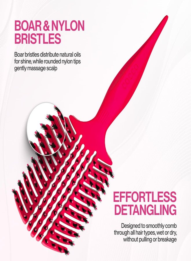 COCCO Aura Vent Boar Brush | Vented Dual-Curved Design for Faster Drying, Effortless Detangling & Shine, Boar + Nylon Bristles, Ergonomic Comfort Handle for Wet & Dry Hair Styling - Pink - Image 5