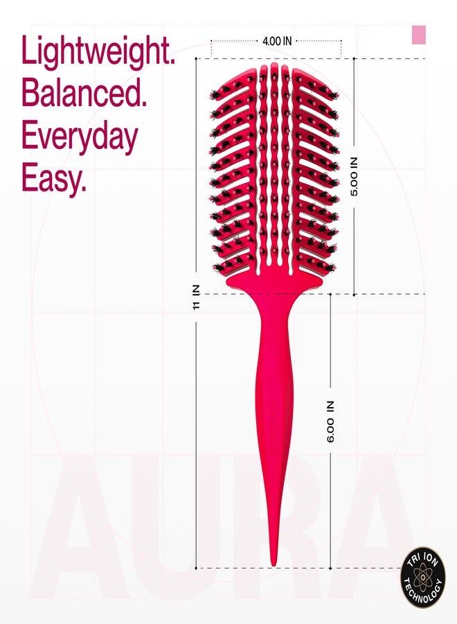 COCCO Aura Vent Boar Brush | Vented Dual-Curved Design for Faster Drying, Effortless Detangling & Shine, Boar + Nylon Bristles, Ergonomic Comfort Handle for Wet & Dry Hair Styling - Pink - Image 3