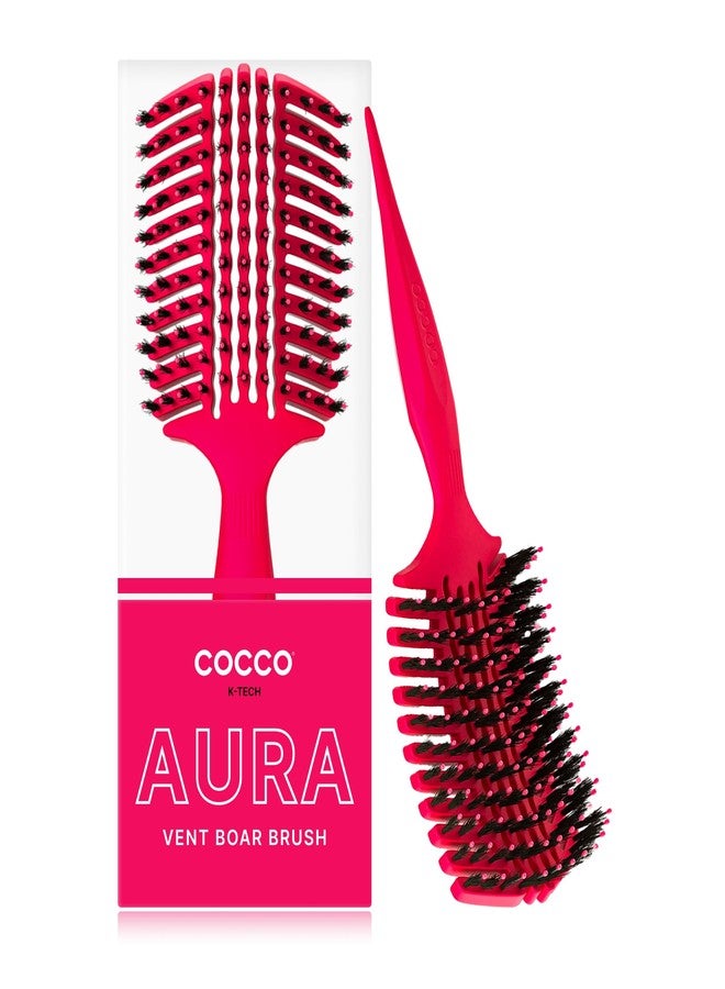 COCCO Aura Vent Boar Brush | Vented Dual-Curved Design for Faster Drying, Effortless Detangling & Shine, Boar + Nylon Bristles, Ergonomic Comfort Handle for Wet & Dry Hair Styling - Pink - Image 1