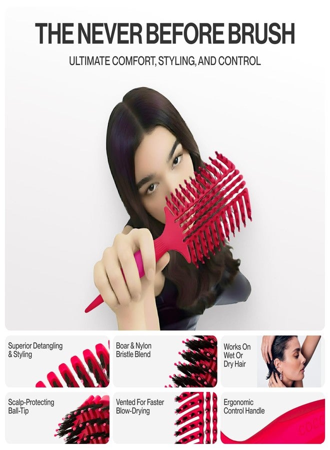 COCCO Aura Vent Boar Brush | Vented Dual-Curved Design for Faster Drying, Effortless Detangling & Shine, Boar + Nylon Bristles, Ergonomic Comfort Handle for Wet & Dry Hair Styling - Pink - Image 4