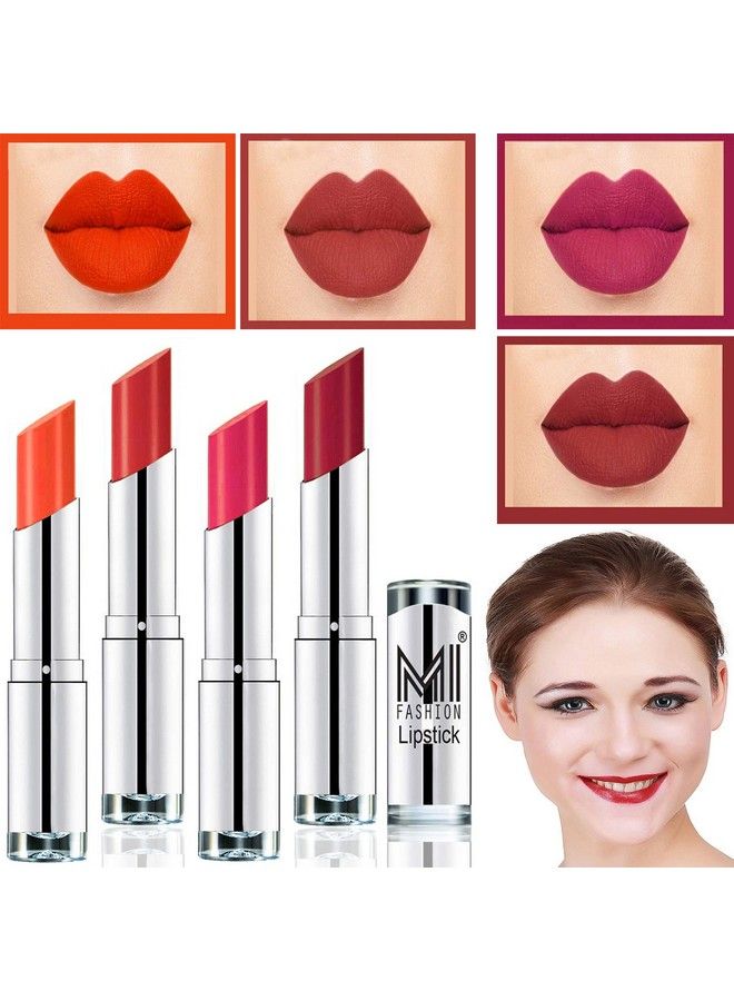 MI FASHION � Lipstick Creamy Matte Lipstick Set Orange Crushcoral Glamour Magenta & Mauve(3.5Gm Each) - Image 2