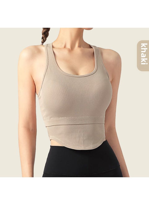 Breathable Yoga Tank Top with Built-in Bra Khaki
