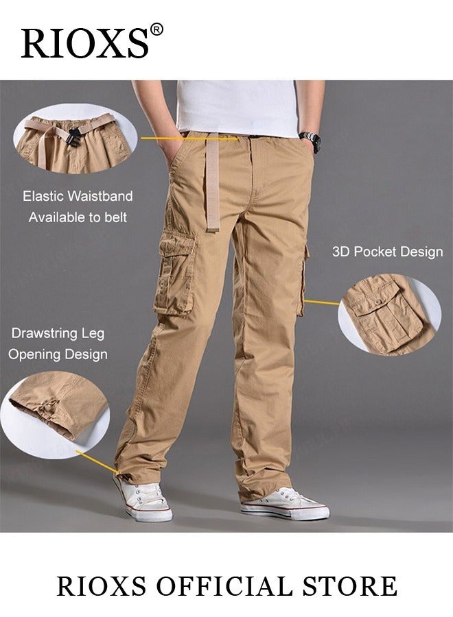 RIOXS Men's Cargo Pants, Casual Workout Joggers with Multi Pockets for Men, Open Bottom Drawstring Elastic Waist Jogger Pants, Comfortable Sweatpants Men's Athletic Outdoor Trousers, Trendy Cargo Pants Sports Pants for Running, Hiking, Fishing, Cycling, Working Outdoors, Eexercising and More, Army Green - Image 4