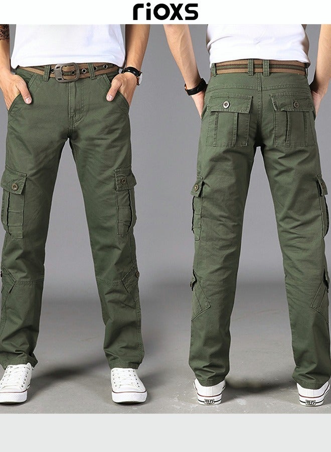 RIOXS Men's Cargo Pants, Casual Workout Joggers with Multi Pockets for Men, Open Bottom Drawstring Elastic Waist Jogger Pants, Comfortable Sweatpants Men's Athletic Outdoor Trousers, Trendy Cargo Pants Sports Pants for Running, Hiking, Fishing, Cycling, Working Outdoors, Eexercising and More, Army Green - Image 3