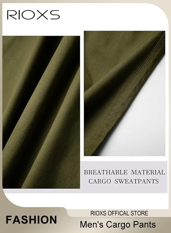 RIOXS Men's Cargo Pants, Casual Workout Joggers with Multi Pockets for Men, Open Bottom Drawstring Elastic Waist Jogger Pants, Comfortable Sweatpants Men's Athletic Outdoor Trousers, Trendy Cargo Pants Sports Pants for Running, Hiking, Fishing, Cycling, Working Outdoors, Eexercising and More, Army Green - Image 5