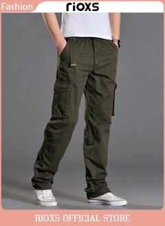 RIOXS Men's Cargo Pants Elastic Waist Drawstring Trousers Full Length ...