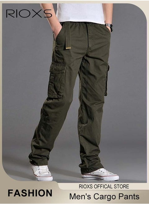 Men's Cargo Pants,Elastic Waist Drawstring Trousers,Men's Casual Cargo Trousers,Full Length Breathable Pants With Multi Pockets,Jogger Pants,Outdoor Hiking Work Sweatpants