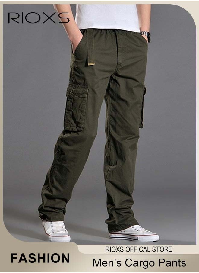 Men's Cargo Pants,Elastic Waist Drawstring Trousers,Men's Casual Cargo Trousers,Full Length Breathable Pants With Multi Pockets,Jogger Pants,Outdoor Hiking Work Sweatpants