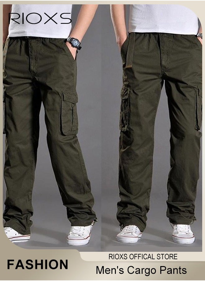 Men's Cargo Pants,Elastic Waist Drawstring Trousers,Men's Casual Cargo Trousers,Full Length Breathable Pants With Multi Pockets,Jogger Pants,Outdoor Hiking Work Sweatpants