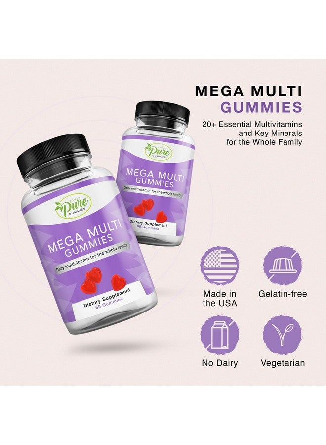 Pure By Nature Mega Multi Gummies, Natural Flavored Multi Vitamin Gummies for Women & Men, Dietary Supplement, Multivitamin for Men with Vitamins A, D2, C, E, K, Biotin, Folic Acid (60 Count) - Image 2