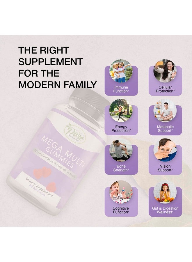 Pure By Nature Mega Multi Gummies, Natural Flavored Multi Vitamin Gummies for Women & Men, Dietary Supplement, Multivitamin for Men with Vitamins A, D2, C, E, K, Biotin, Folic Acid (60 Count) - Image 3