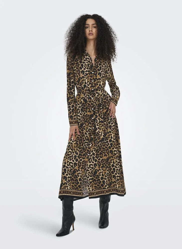 ONLY ONLVEDA BORDER long sleeve LONG DRESS