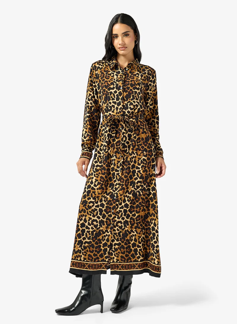 ONLY ONLVEDA BORDER long sleeve LONG DRESS