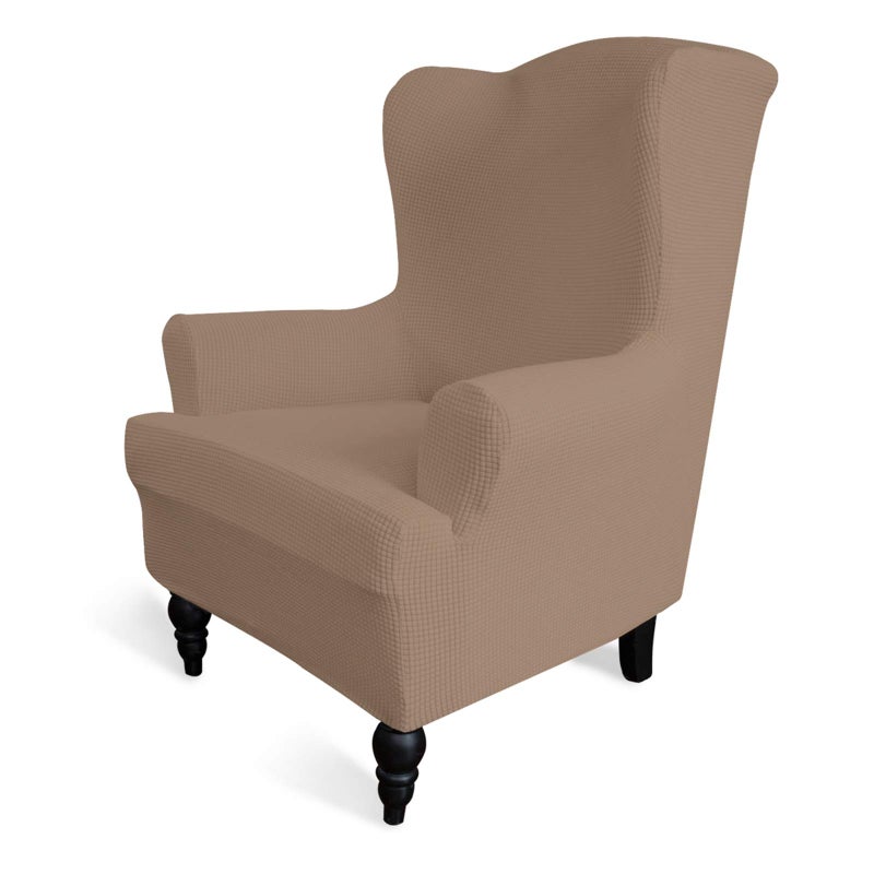 Easy-Going Stretch Wingback Chair Sofa Slipcover 1-Piece Sofa Cover Furniture Protector Couch Soft with Elastic Bottom Spandex Jacquard Fabric Small Checks(Wing Chair,Camel) - Image 1