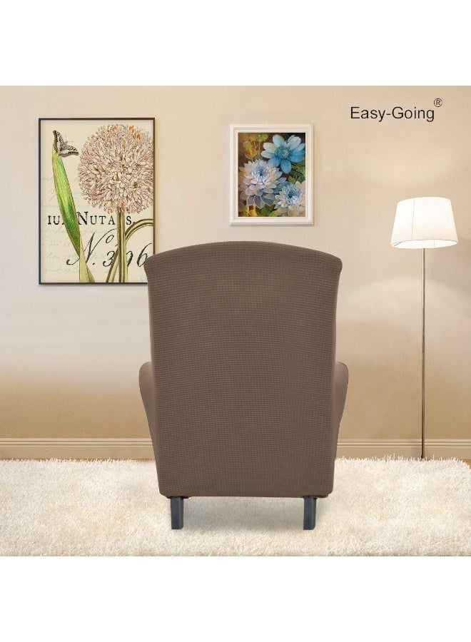 Easy-Going Stretch Wingback Chair Sofa Slipcover 1-Piece Sofa Cover Furniture Protector Couch Soft with Elastic Bottom Spandex Jacquard Fabric Small Checks(Wing Chair,Camel) - Image 2