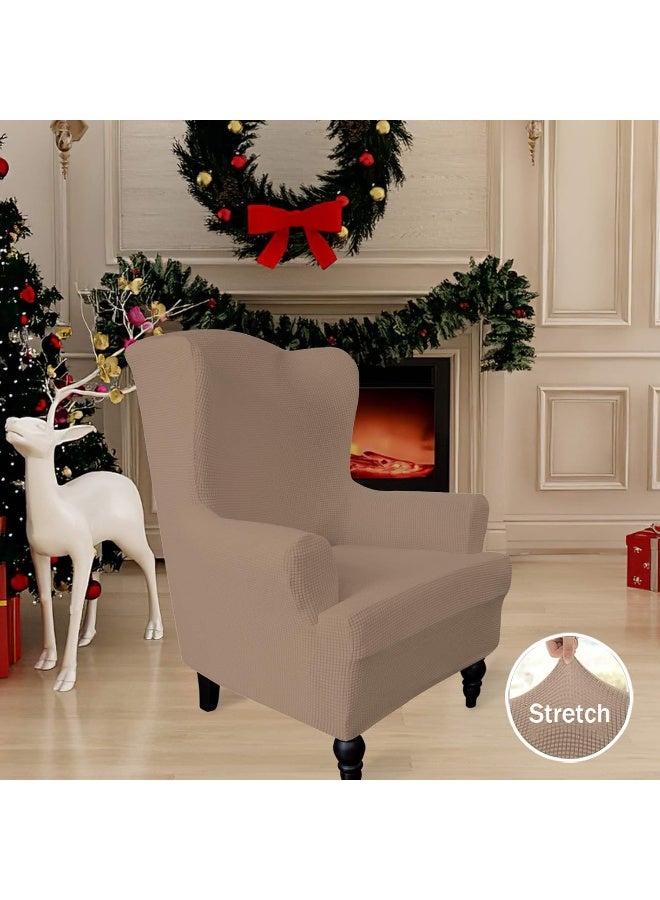 Easy-Going Stretch Wingback Chair Sofa Slipcover 1-Piece Sofa Cover Furniture Protector Couch Soft with Elastic Bottom Spandex Jacquard Fabric Small Checks(Wing Chair,Camel) - Image 3