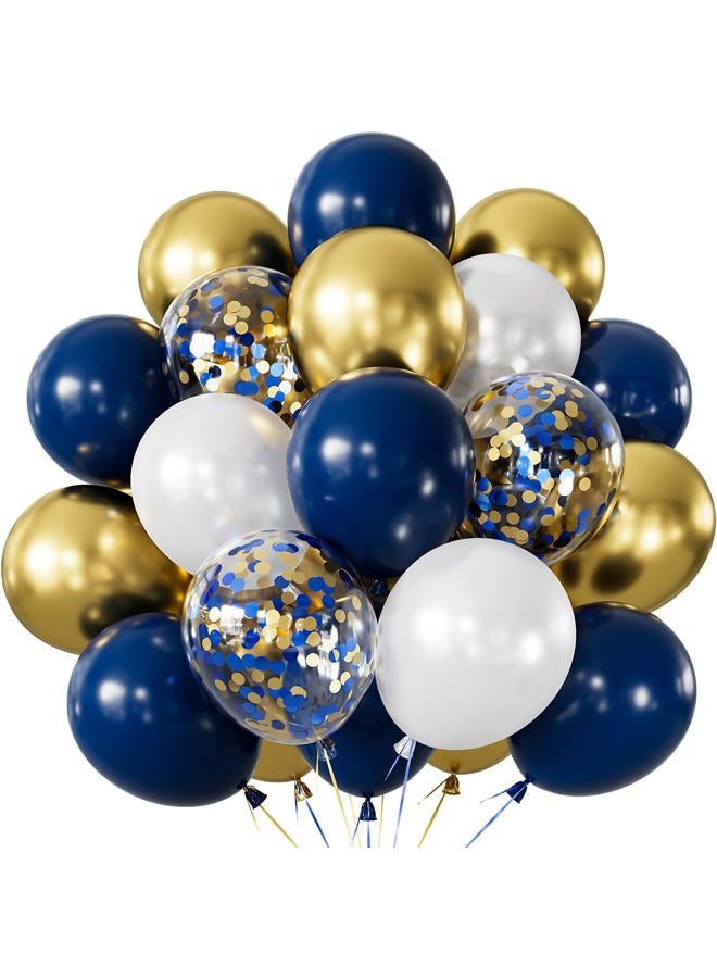 Haolongfa Navy Blue and Gold Confetti Balloons,12 Inch 60pcs Pearl White and Metallic Gold Latex Balloons for Graduation,Birthday,Baby Shower,Anniversary,Wedding,Celebration,Party Decoration - Image 1