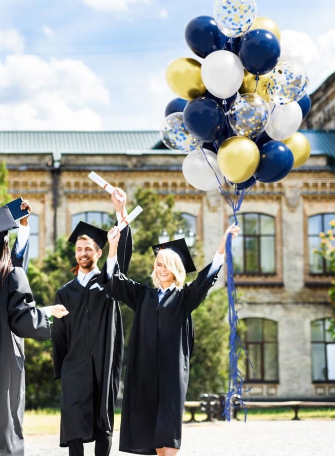 Haolongfa Navy Blue and Gold Confetti Balloons,12 Inch 60pcs Pearl White and Metallic Gold Latex Balloons for Graduation,Birthday,Baby Shower,Anniversary,Wedding,Celebration,Party Decoration - Image 2