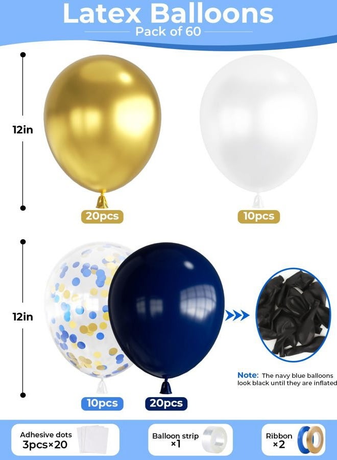 Haolongfa Navy Blue and Gold Confetti Balloons,12 Inch 60pcs Pearl White and Metallic Gold Latex Balloons for Graduation,Birthday,Baby Shower,Anniversary,Wedding,Celebration,Party Decoration - Image 3