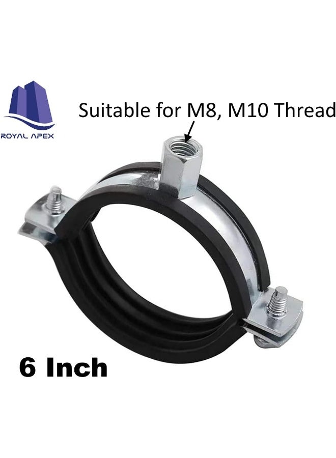 Royal Apex Heavy Duty Adjustable Two-screw Pipe Galvanized Iron (GI) Clamp with Rubber Lined or Unlined for Wall Ceiling Mount Pipe Supports, Split Ring Hanger (6 Inch, Pack of 10) - Image 2