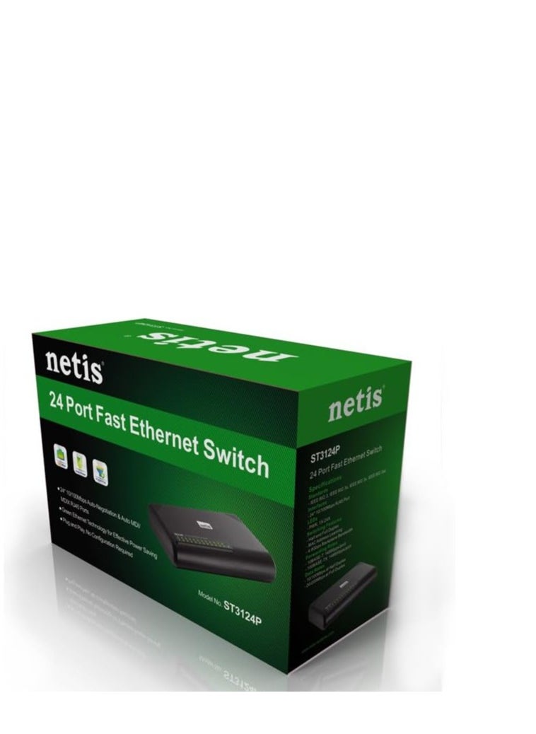 Netis Netis ST3124P 24 Port 10/100Mbps Fast Ethernet Rackmount Switch with Plug-and-Play | Auto MDI/MDI-X, Desktop Ethernet Splitter and Hub, Plug and Play, Traffic Optimization, Compact Design  - Image 1