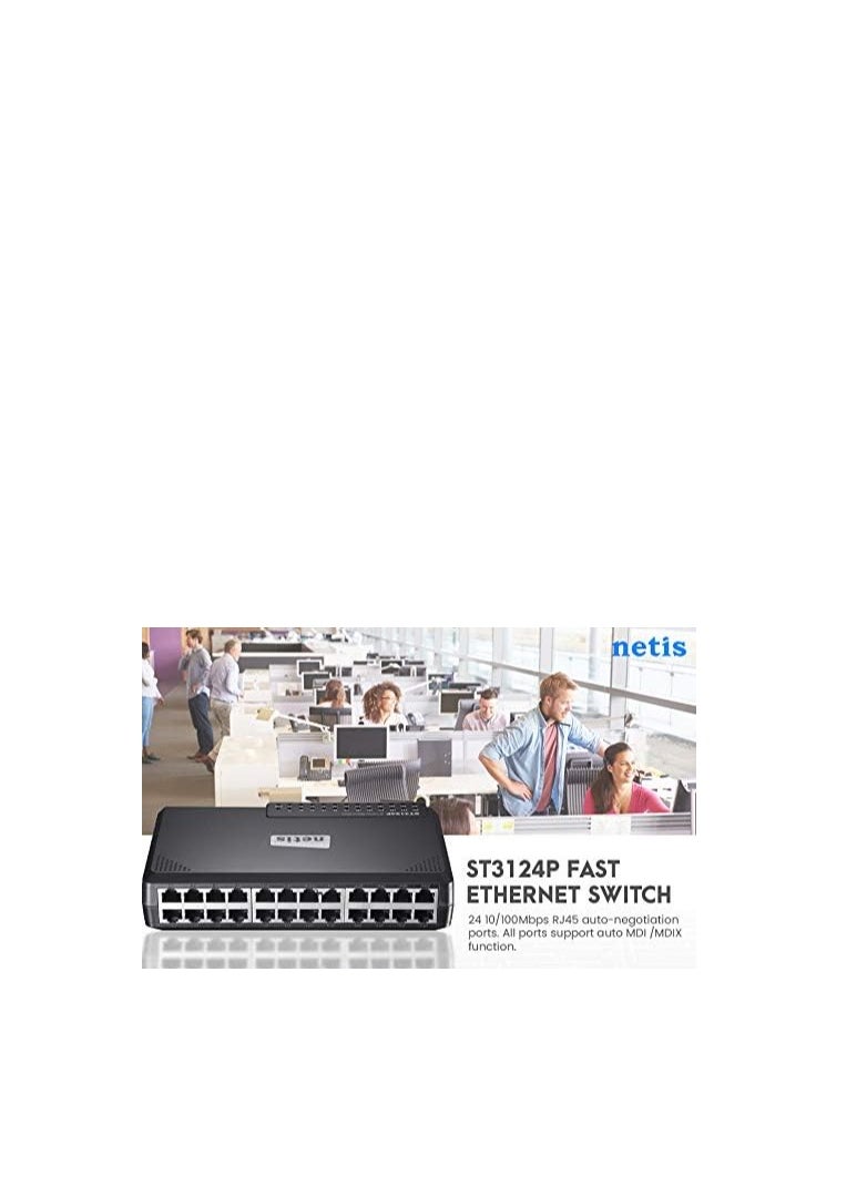 Netis Netis ST3124P 24 Port 10/100Mbps Fast Ethernet Rackmount Switch with Plug-and-Play | Auto MDI/MDI-X, Desktop Ethernet Splitter and Hub, Plug and Play, Traffic Optimization, Compact Design  - Image 2