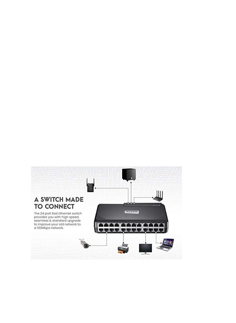 Netis Netis ST3124P 24 Port 10/100Mbps Fast Ethernet Rackmount Switch with Plug-and-Play | Auto MDI/MDI-X, Desktop Ethernet Splitter and Hub, Plug and Play, Traffic Optimization, Compact Design  - Image 4