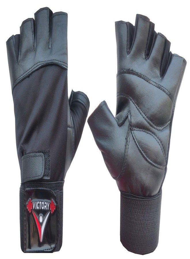 Victory Power Leather Weight Lifting Gym Glove for Training,Exercise and Gym # Man,Woman # Black.L - Image 1