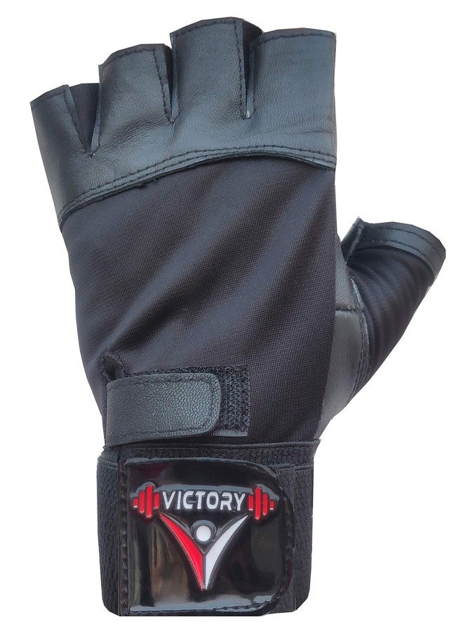 Victory Power Leather Weight Lifting Gym Glove for Training,Exercise and Gym # Man,Woman # Black.L - Image 3