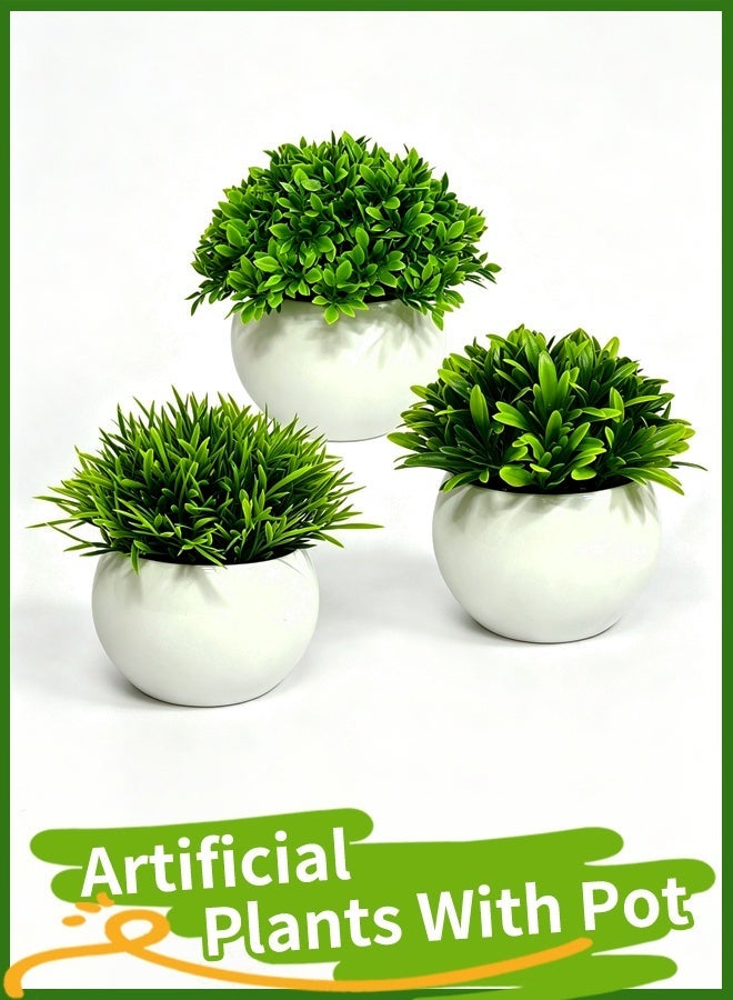 Aknzlmed Small Artificial Plants,3PCS Artificial Potted Plants, Plastic Fake Green Plants for Home Office Desk Bathroom Decoration - Image 1