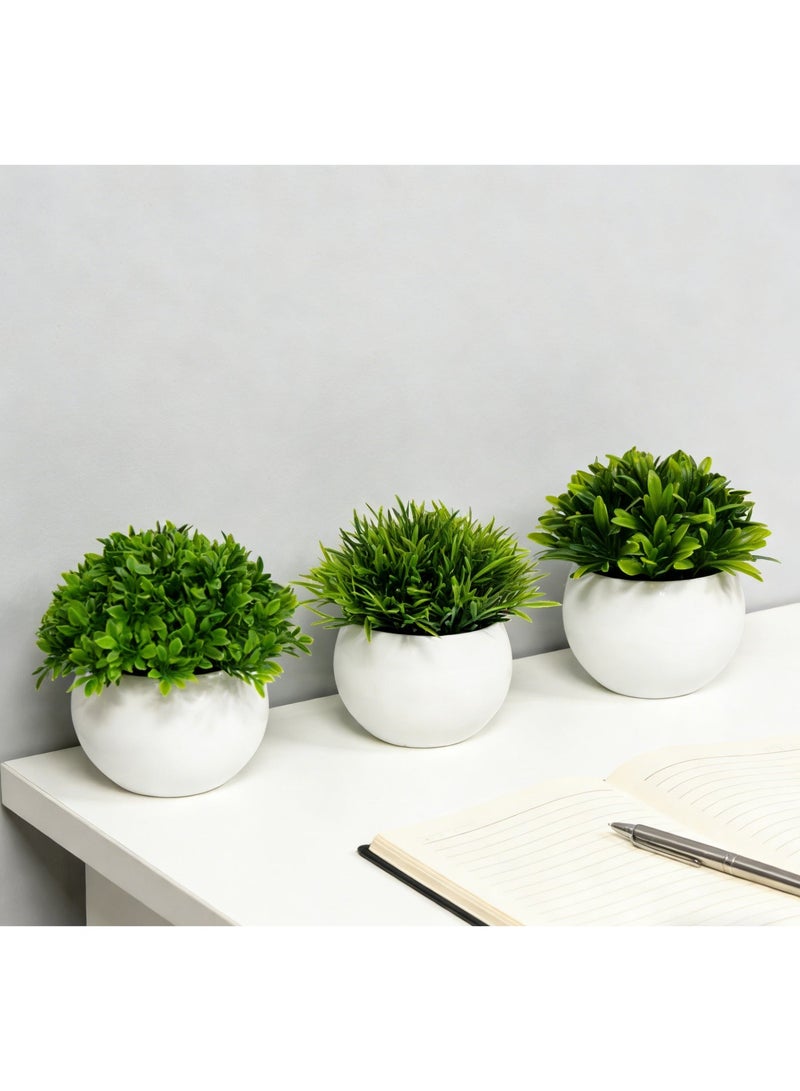 Aknzlmed Small Artificial Plants,3PCS Artificial Potted Plants, Plastic Fake Green Plants for Home Office Desk Bathroom Decoration - Image 2