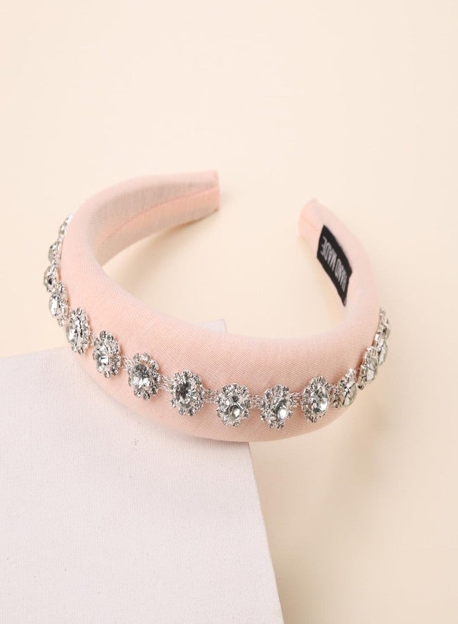 Choko Crystal Embellished Padded Hair Band for Girls & Women | Soft Blush Pink Satin Finish Headband for Party, Gifting & Occasion Wear - Image 3