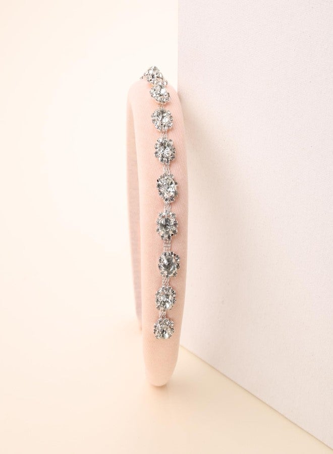 Choko Crystal Embellished Padded Hair Band for Girls & Women | Soft Blush Pink Satin Finish Headband for Party, Gifting & Occasion Wear - Image 2