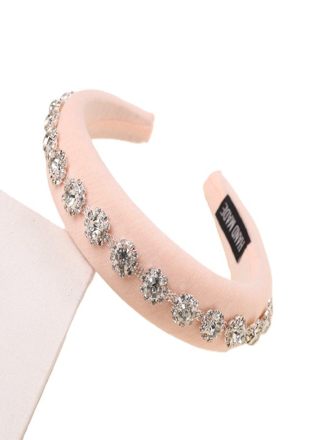 Choko Crystal Embellished Padded Hair Band for Girls & Women | Soft Blush Pink Satin Finish Headband for Party, Gifting & Occasion Wear - Image 1