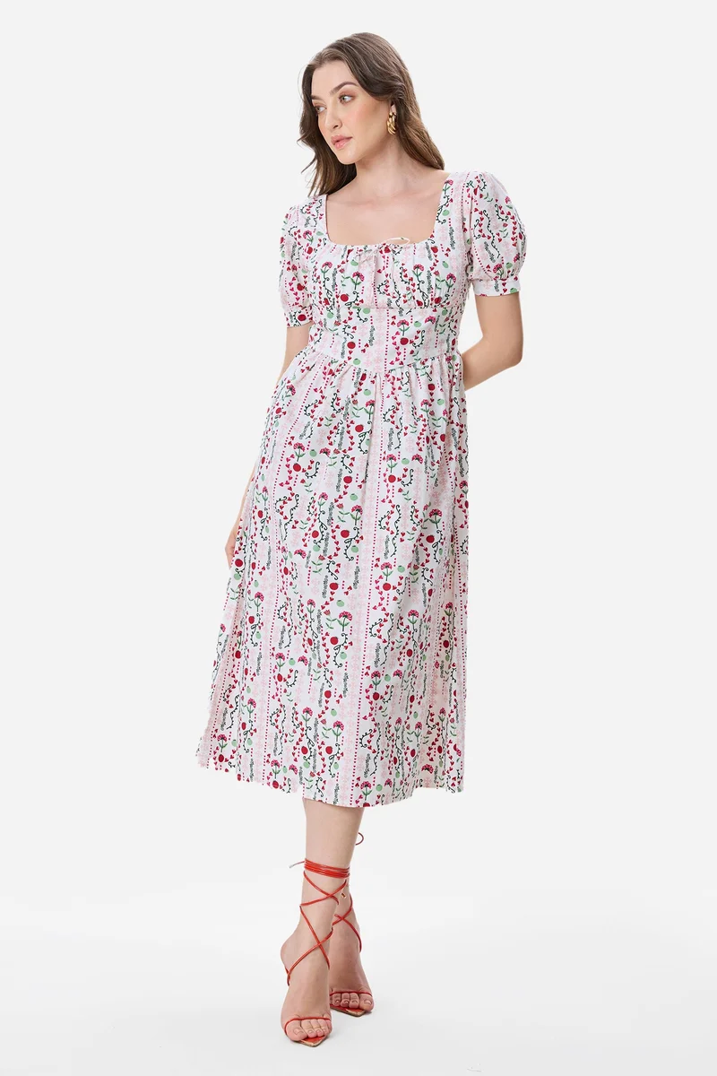 Virgio All Over Print Cotton Fit & Flare Printed Midi Dress for Women